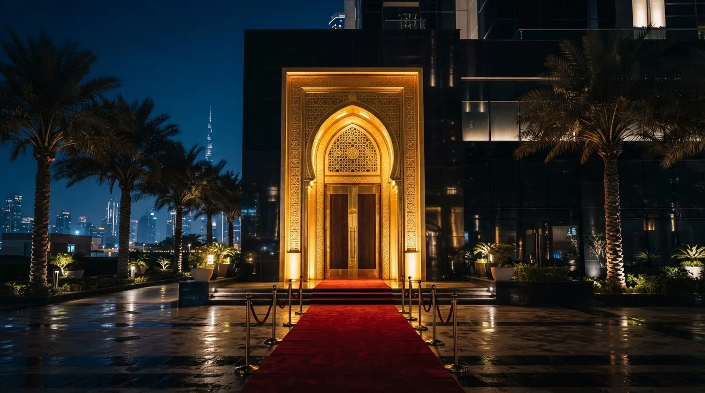 Luxury nightclub entrance in Dubai at night