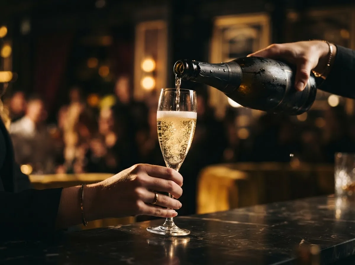 Premium champagne being poured at Luna Royal