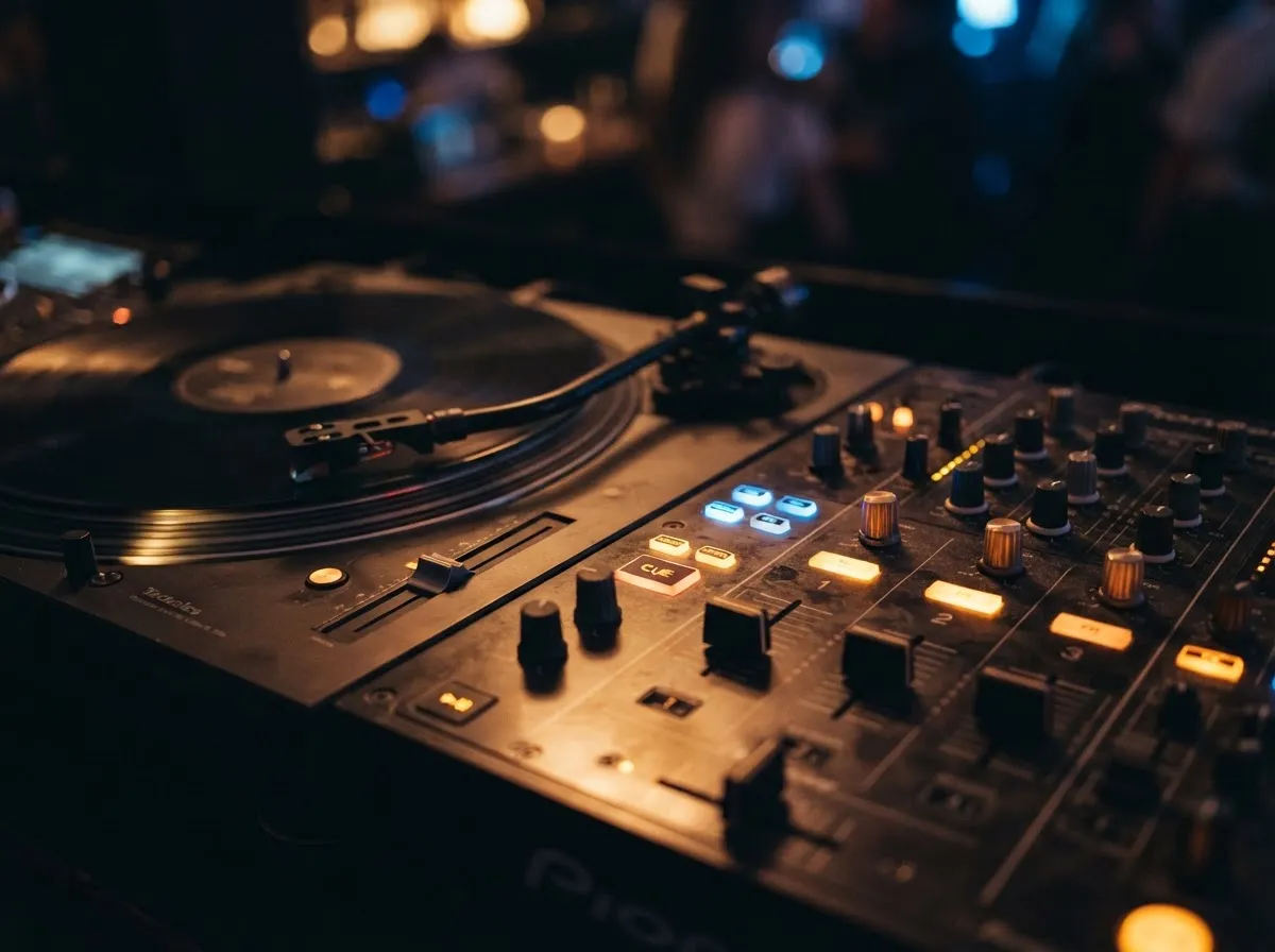 Close-up of professional DJ equipment